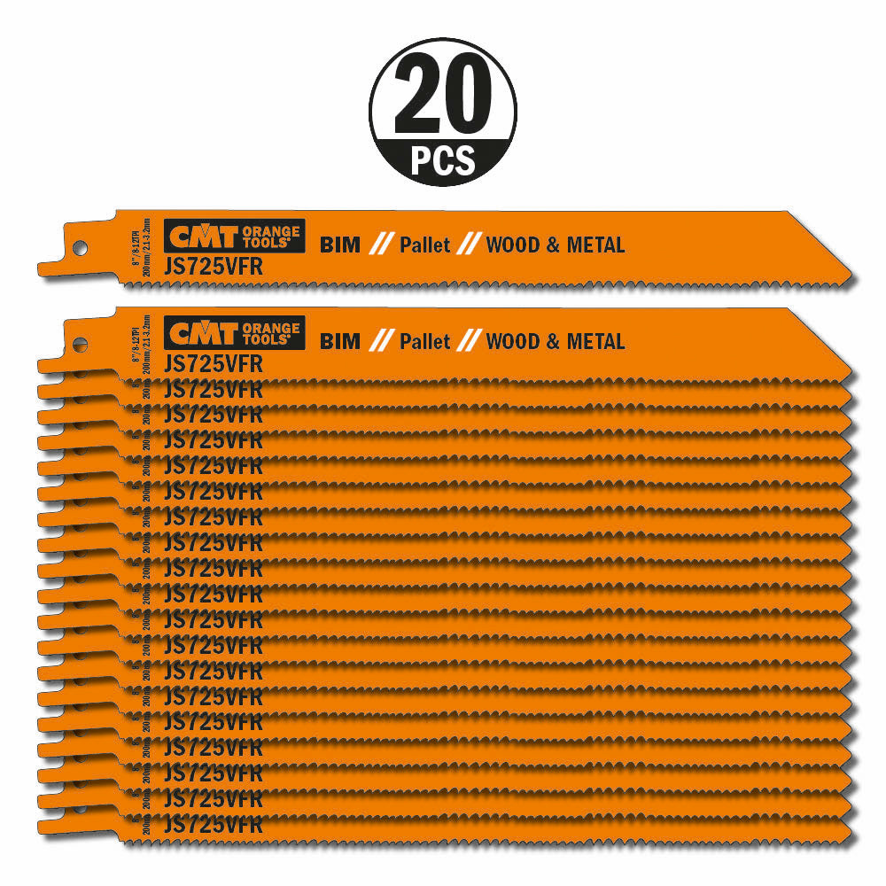 CMT JS725VFR-20 RECIPROCATING SAW BLADES for WOOD&METAL (BIM) 8”x 8-12TPI  (20-PCS.)