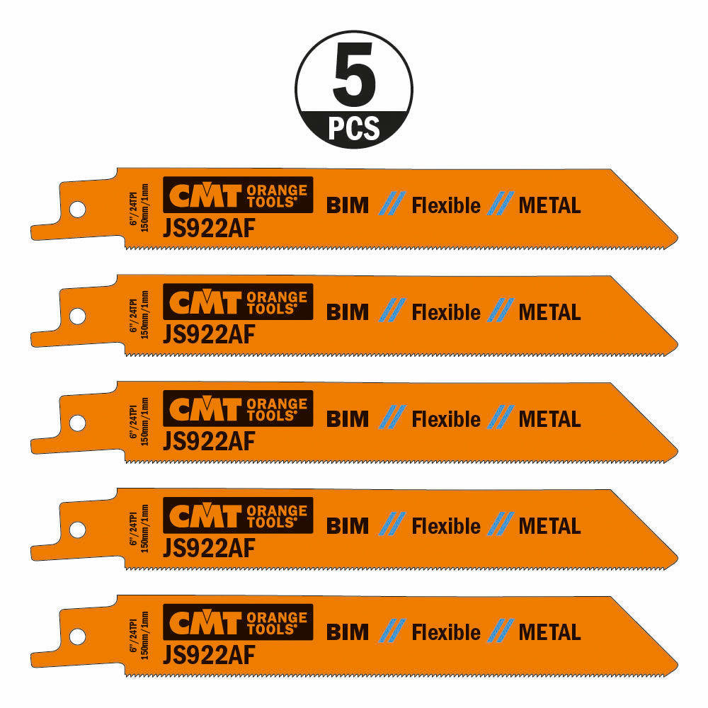 CMT JS922AF-5 RECIPROCATING SAW BLADES for METAL (BIM) 6”x 24TPI  (5-PCS.)