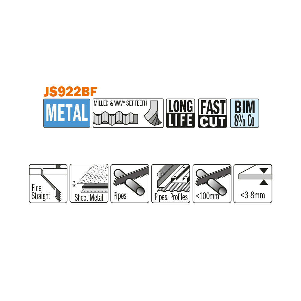 CMT JS922BF-5 RECIPROCATING SAW BLADES for METAL (BIM) 6”x 14TPI  (5-PCS.)