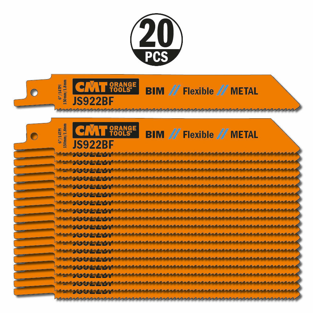 CMT JS922BF-20 RECIPROCATING SAW BLADES for METAL (BIM) 6”x 14TPI (20-PCS.)