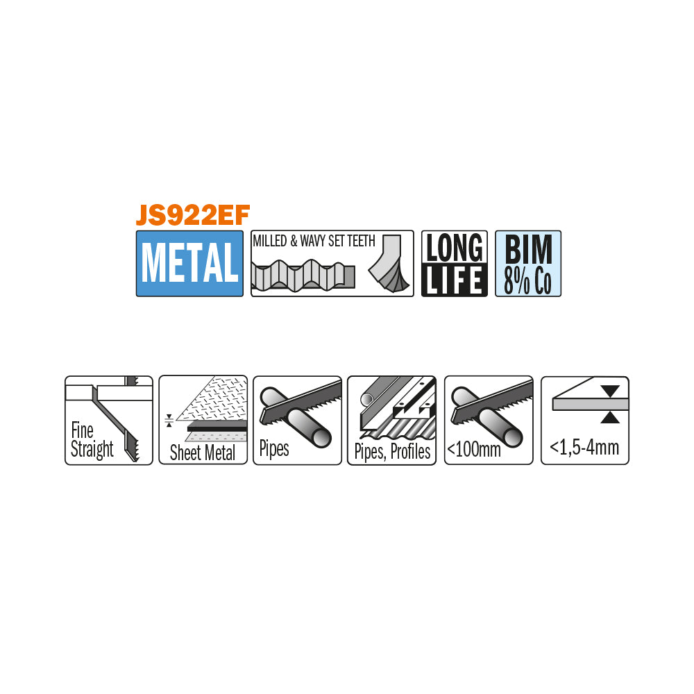 CMT JS922EF-5 RECIPROCATING SAW BLADES for METAL (BIM) 6”x 18TPI  (5-PCS.)