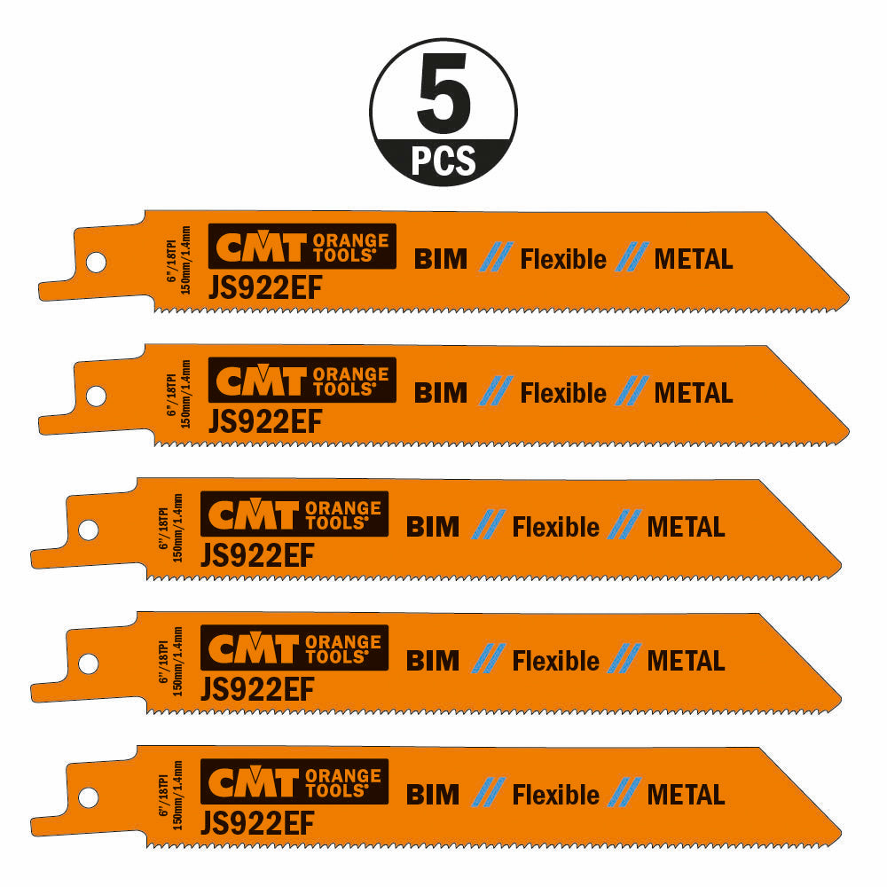 CMT JS922EF-20 RECIPROCATING SAW BLADES for METAL (BIM) 6”x 18TPI (20-PCS.)