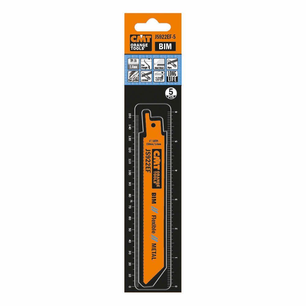 CMT JS922EF-5 RECIPROCATING SAW BLADES for METAL (BIM) 6”x 18TPI  (5-PCS.)