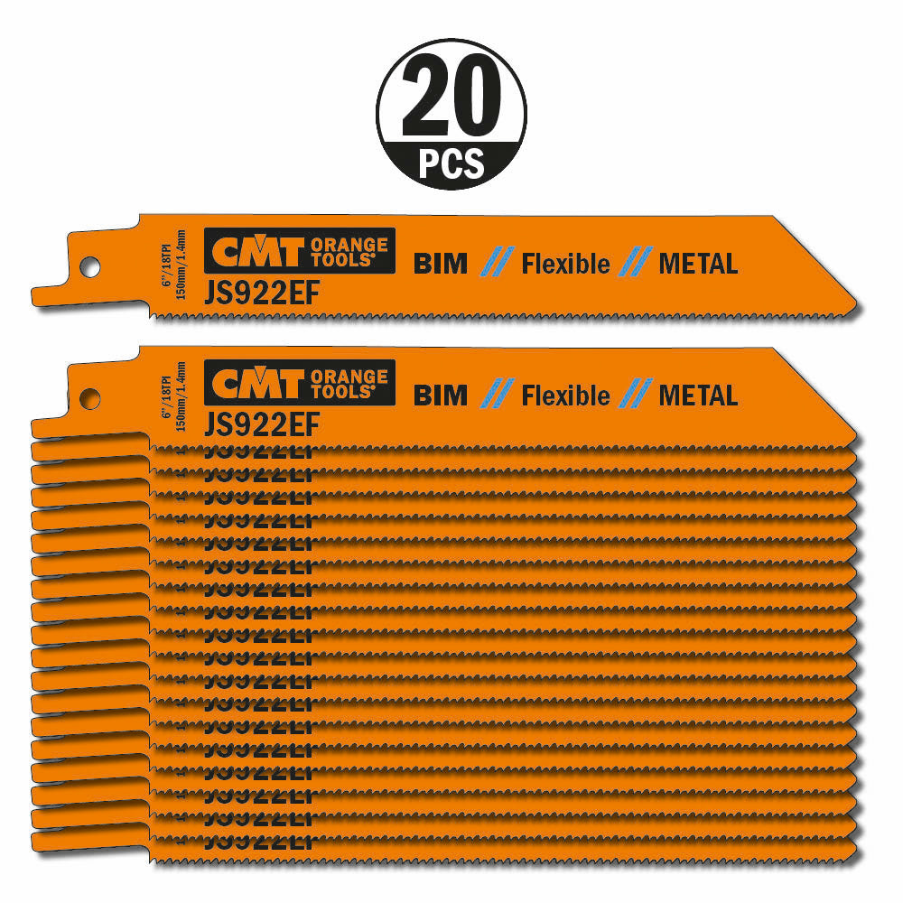 CMT JS922EF-5 RECIPROCATING SAW BLADES for METAL (BIM) 6”x 18TPI  (5-PCS.)