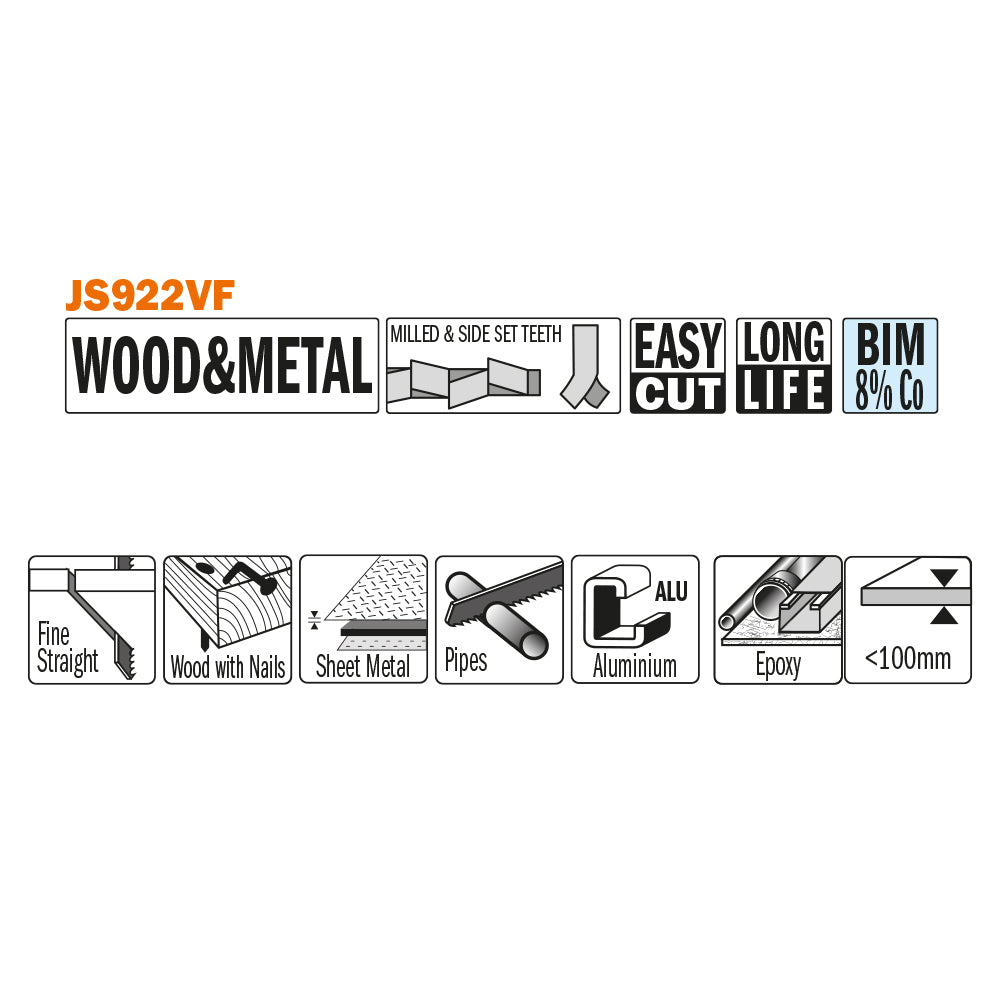 CMT JS922VF-5 RECIPROCATING SAW BLADES for WOOD&METAL (BIM) 6”x 10-14TPI  (5-PCS.)