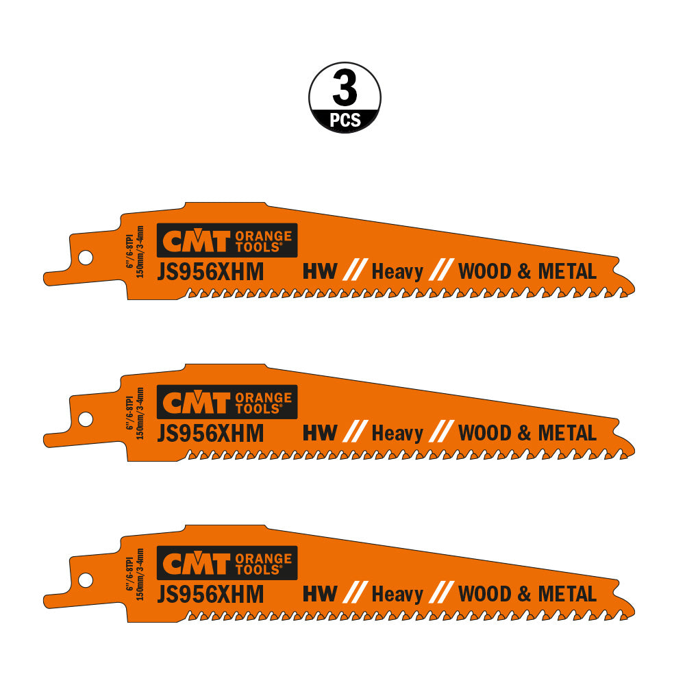 CMT JS956XHM-3 RECIPROCATING SAW BLADES for WOOD&METAL (CARBIDE) 6”x 6-8TPI  (3-PCS.)