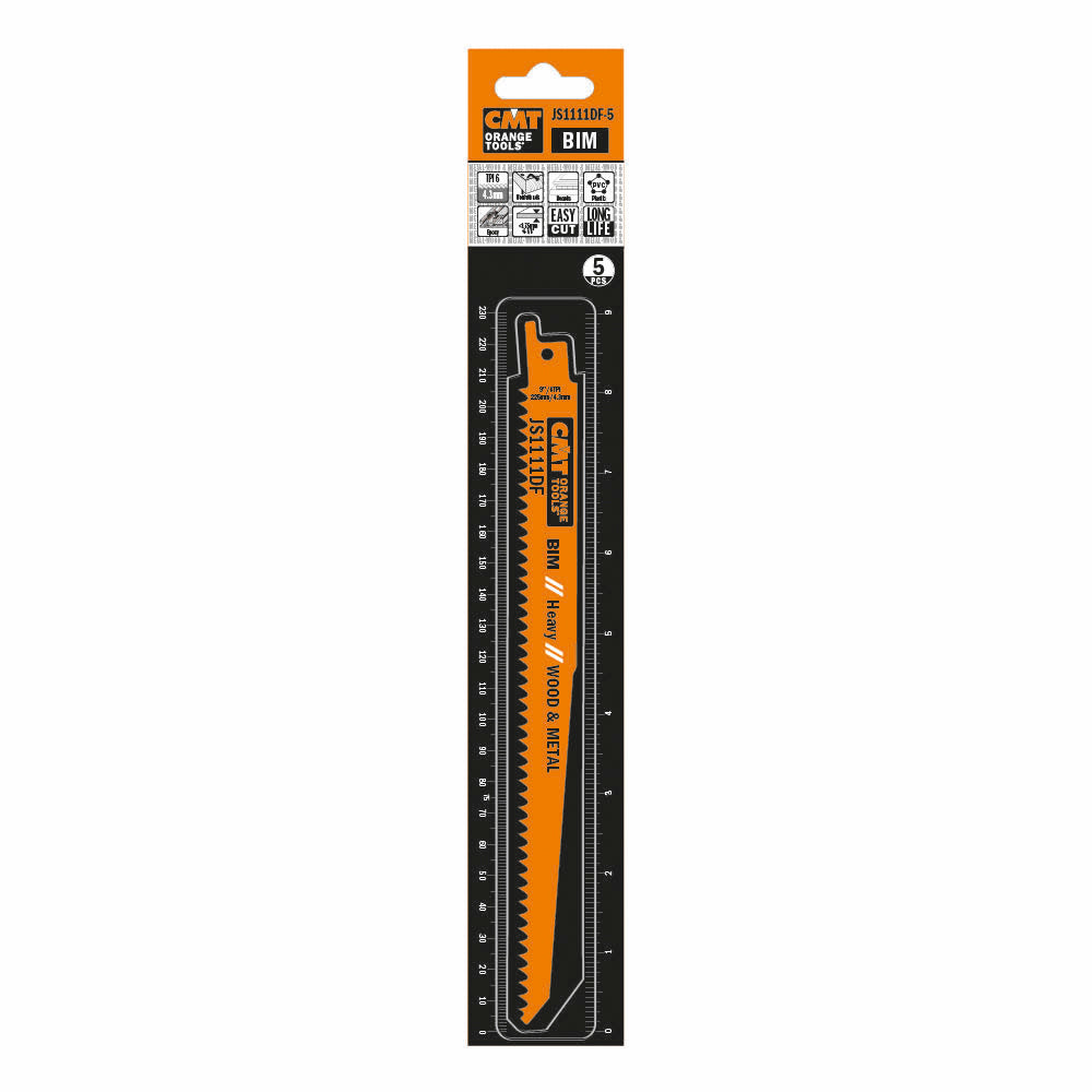 CMT JS1111DF-5 RECIPROCATING SAW BLADES for WOOD&METAL (BIM) 9”x 6TPI  (5-PCS.)