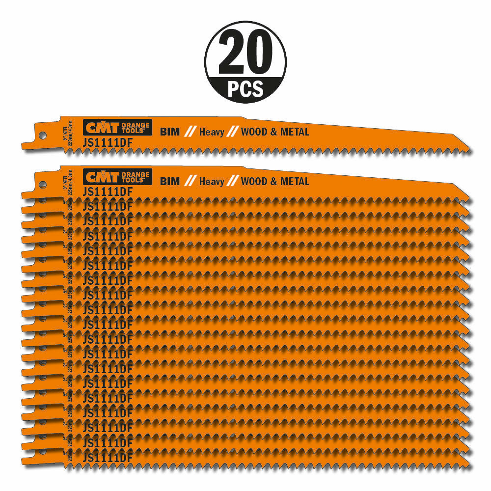 CMT JS1111DF-20 RECIPROCATING SAW BLADES for WOOD&METAL (BIM) 9”x 6TPI  (20-PCS.)