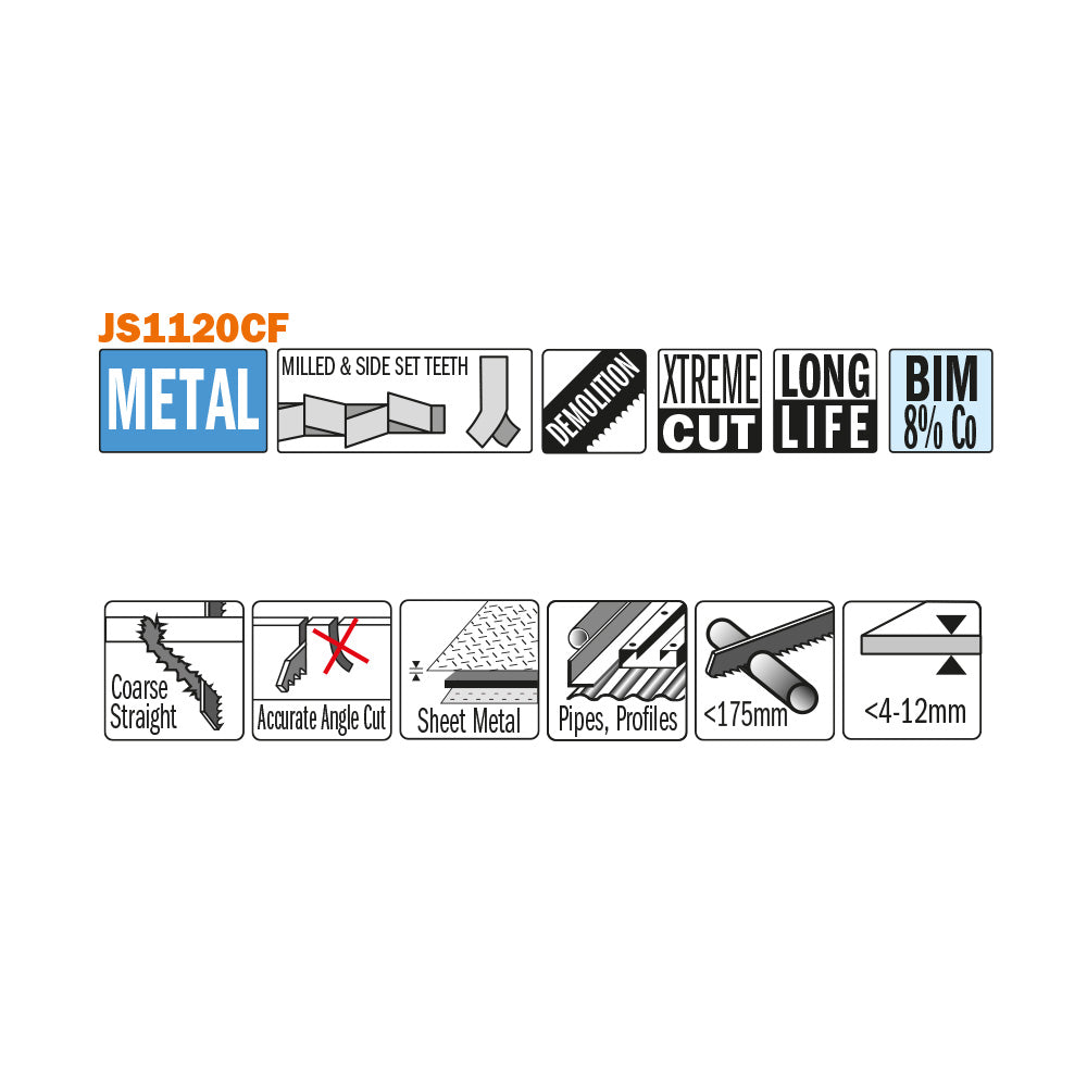 CMT JS1120CF-5 RECIPROCATING SAW BLADES for METAL (BIM) 9”x 9TPI  (5-PCS.)