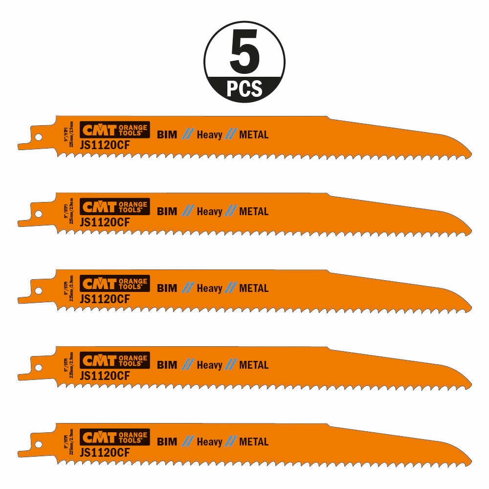 CMT JS1120CF-5 RECIPROCATING SAW BLADES for METAL (BIM) 9”x 9TPI  (5-PCS.)