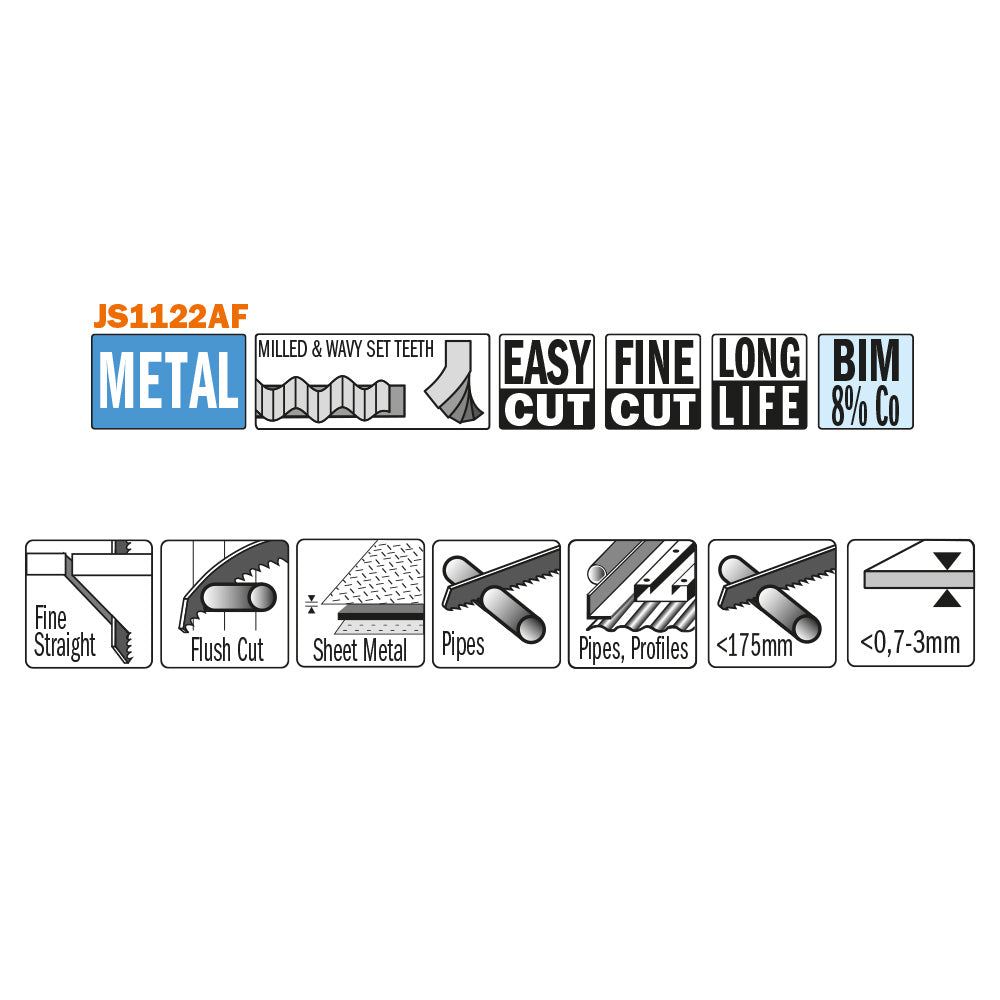 CMT JS1122AF-5 RECIPROCATING SAW BLADES for METAL (BIM) 9”x 24TPI  (5-PCS.)