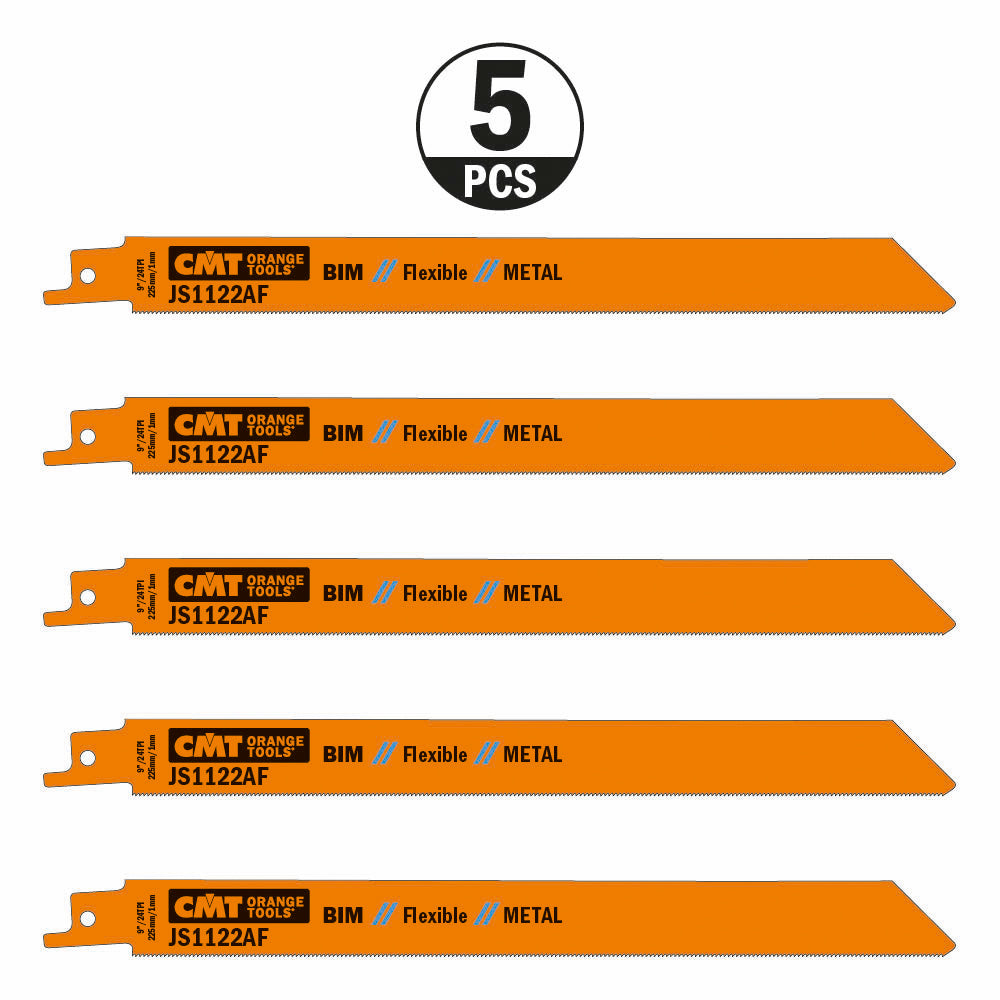 CMT JS1122AF-5 RECIPROCATING SAW BLADES for METAL (BIM) 9”x 24TPI  (5-PCS.)