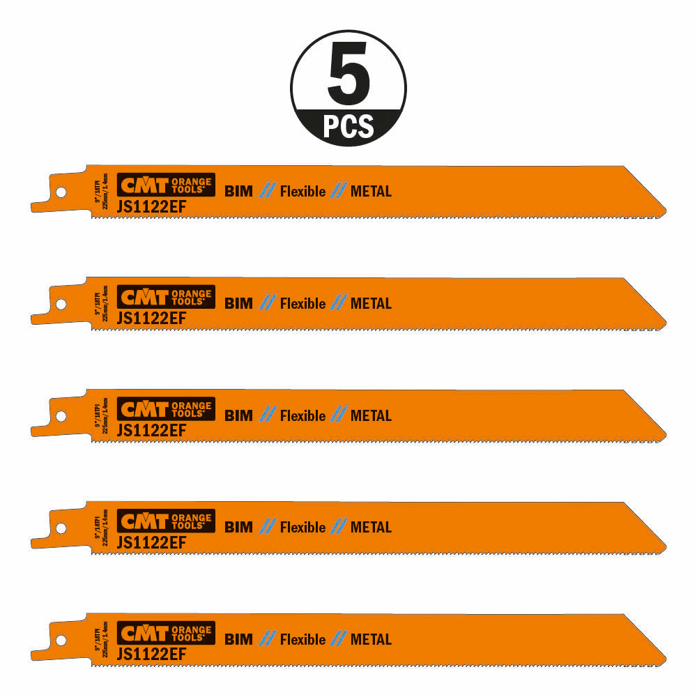 CMT JS1122EF-5 RECIPROCATING SAW BLADES for METAL (BIM) 9”x 18TPI  (5-PCS.)