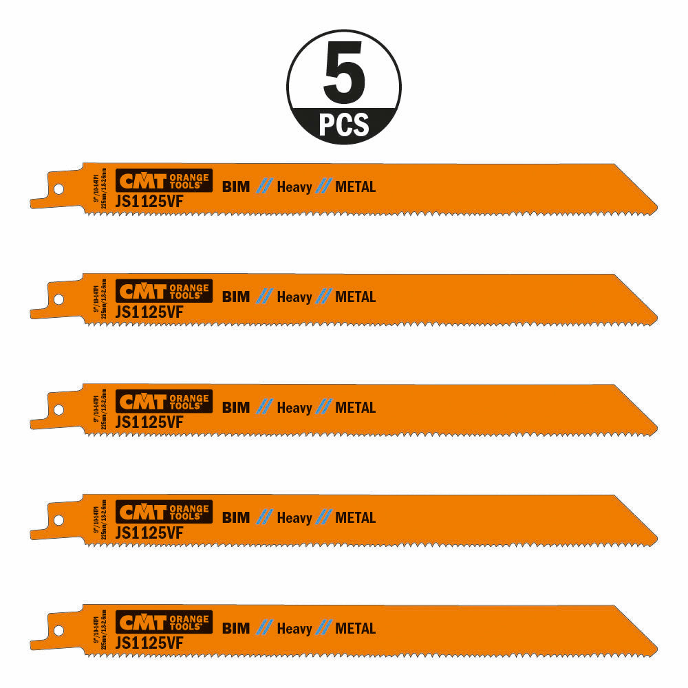 CMT JS1125VF-5 RECIPROCATING SAW BLADES for METAL (BIM) 9”x10-14TPI  (5-PCS.)