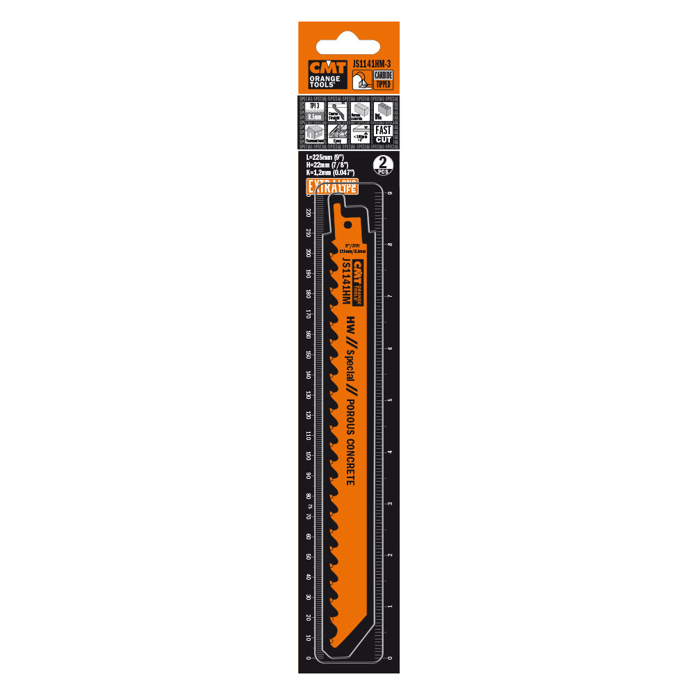 CMT JS1141HM-2 RECIPROCATING CARBIDE BLADES 9”x 3TPI POROUS CONCRETE  (2-PCS.)