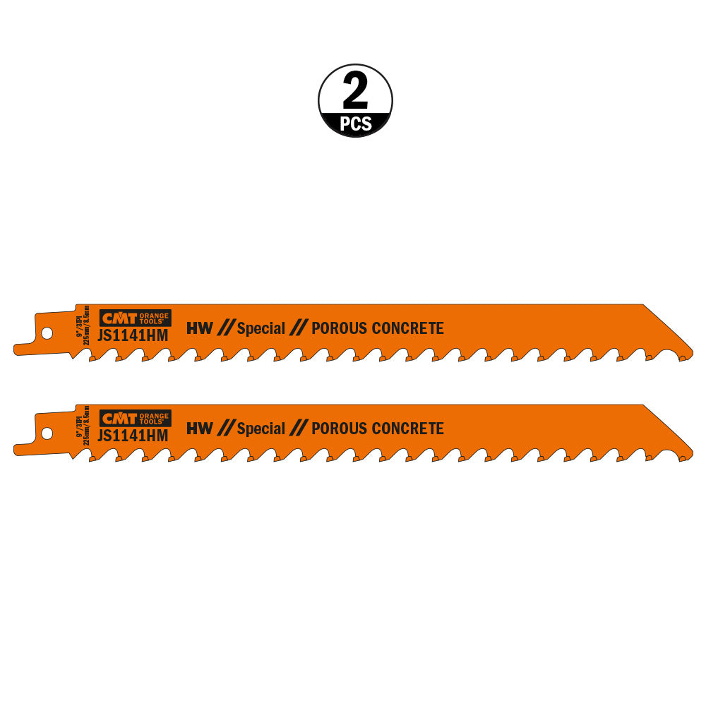 CMT JS1141HM-2 RECIPROCATING CARBIDE BLADES 9”x 3TPI POROUS CONCRETE  (2-PCS.)