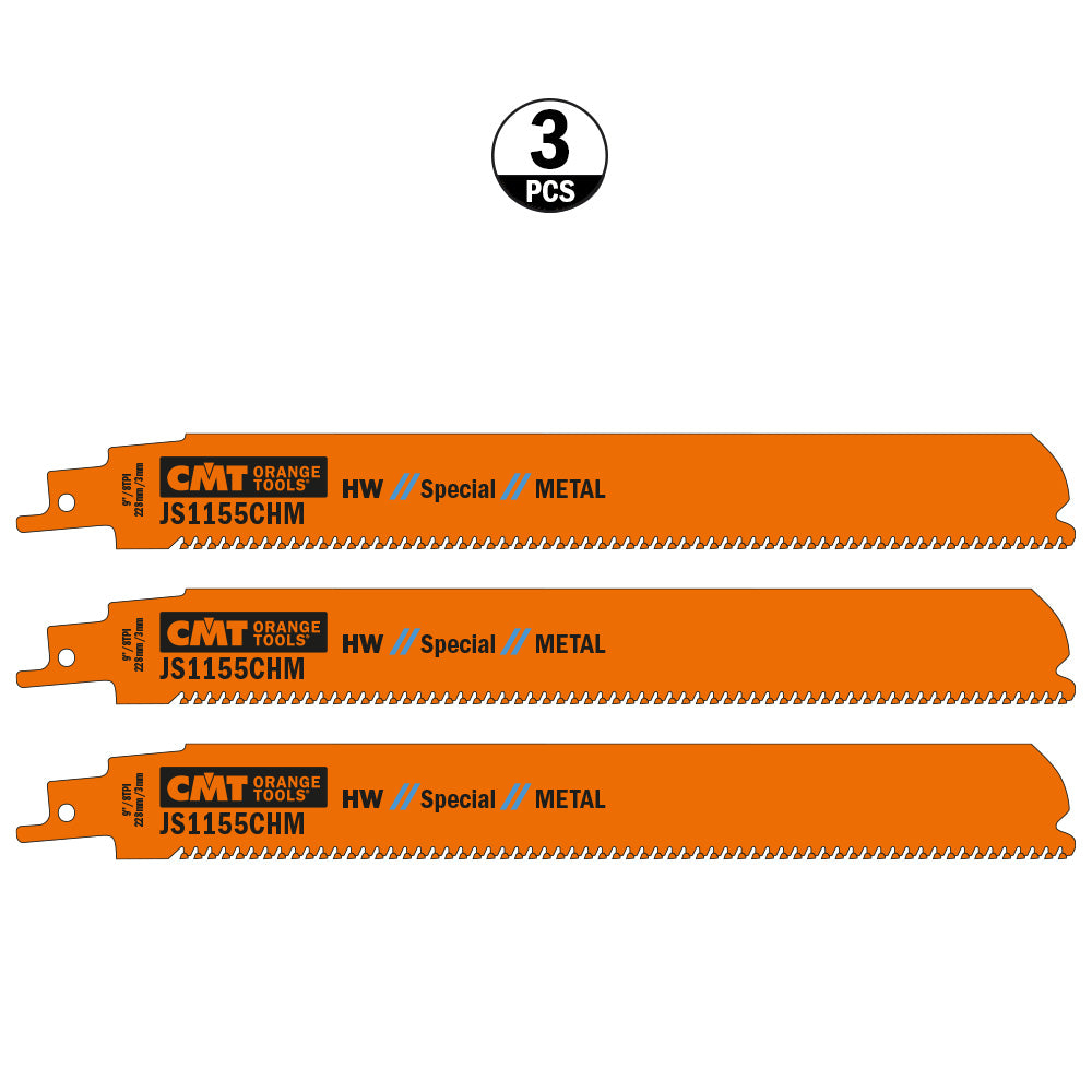 CMT JS1155CHM-3 RECIPROCATING CARBIDE BLADES 9”x 8TPI for METAL  (3-PCS.)