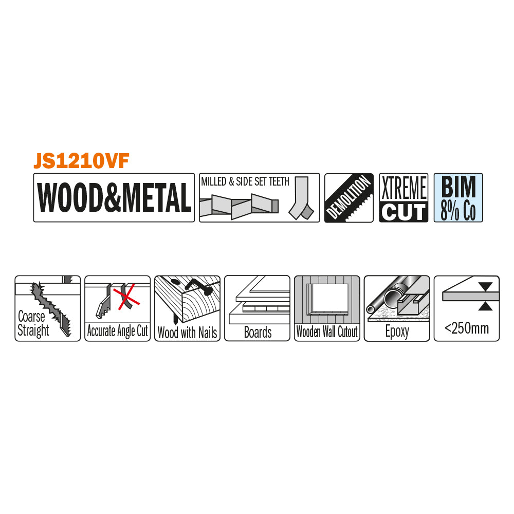 CMT JS1210VF-5 RECIPROCATING SAW BLADES for WOOD&METAL (BIM) 12”x 5-8TPI  (5-PCS.)