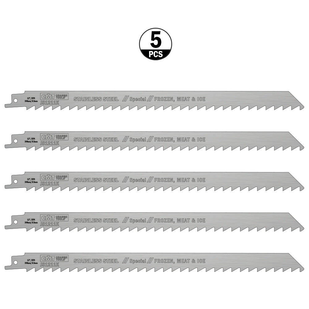 CMT JS1211K-5 RECIPROCATING SAW BLADES for FROZEN (HS-INOX) 12” x 3TPI  (5-PCS.)