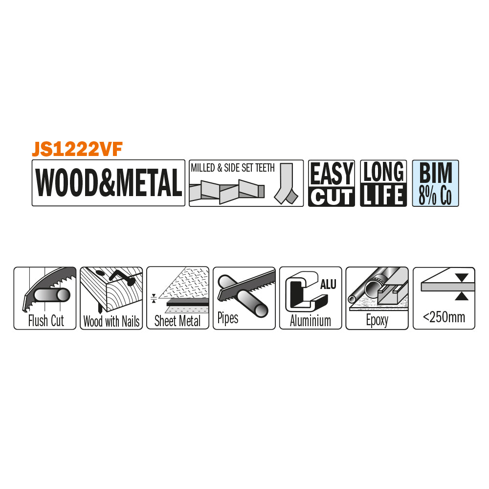 CMT JS1222VF-5 RECIPROCATING SAW BLADES for WOOD&METAL (BIM) 12”x 10-14TPI  (5-PCS.)