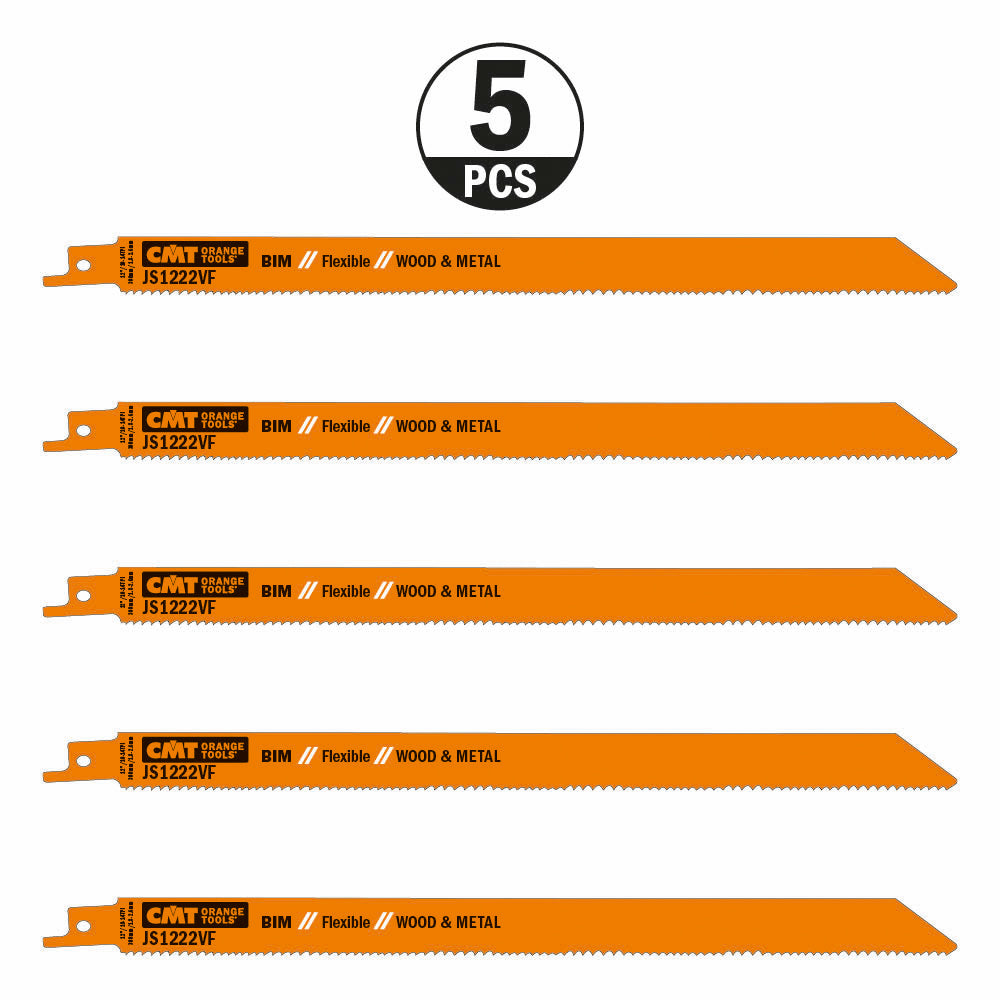 CMT JS1222VF-5 RECIPROCATING SAW BLADES for WOOD&METAL (BIM) 12”x 10-14TPI  (5-PCS.)