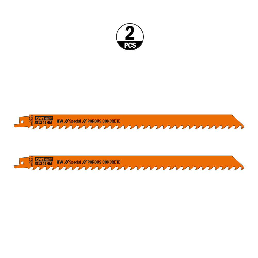 CMT JS1241HM-2 RECIPROCATING CARBIDE BLADES 12”x 3TPI for POROUS CONCRETE  (2-PCS.)