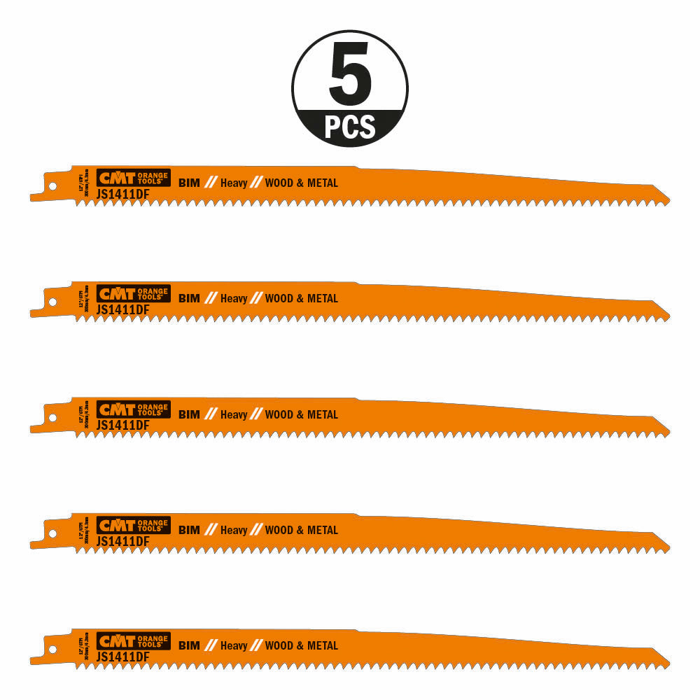 CMT JS1411DF-5 RECIPROCATING SAW BLADES for WOOD&METAL (BIM) 12”x 6TPI  (5-PCS.)