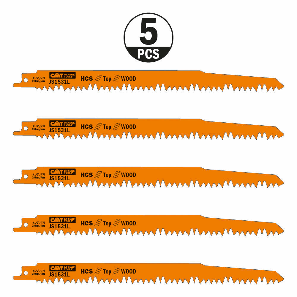 CMT JS1531L-5 RECIPROCATING SAW BLADES for WOOD (HCS) 10”x 5TPI  (5-PCS.)