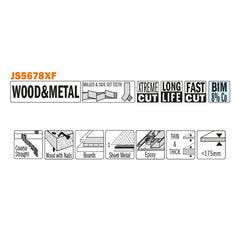CMT JS5678XF-5 RECIPROCATING SAW BLADES for WOOD&METAL (BIM) 9”x 6-12TPI  (5-PCS.)