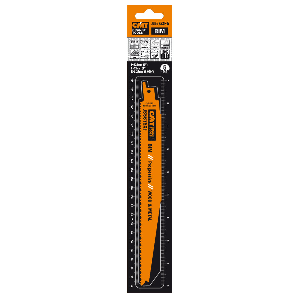 CMT JS5678XF-20 RECIPROCATING SAW BLADES for WOOD&METAL (BIM) 9”x 6-12TPI  (20-PCS.)