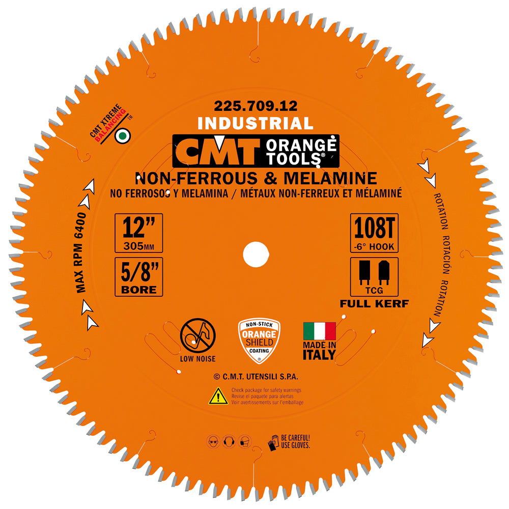 CMT 225.696.12 THICK NON-FERROUS METAL & MELAMINE 12”x1’’  T=96 TCG (-6° NEG)