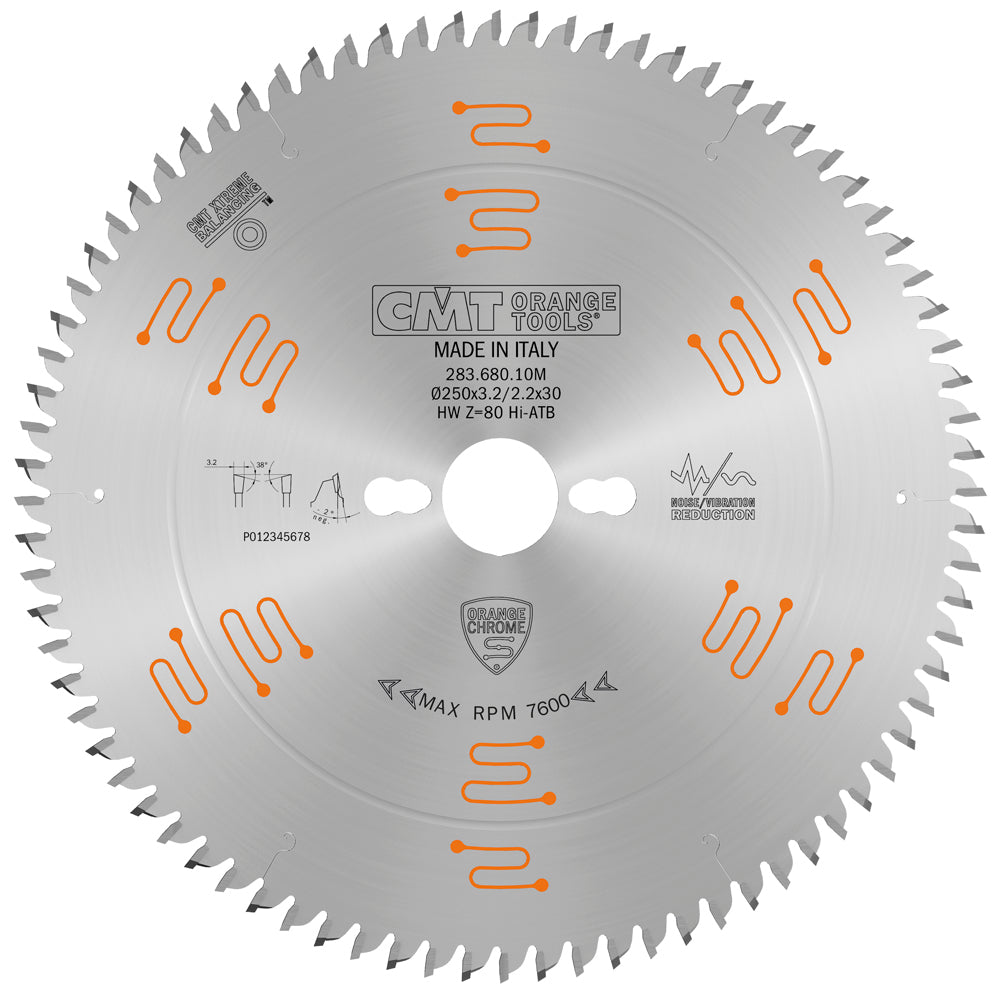 CMT 283.680.10M ULTRA FINISH - PLYWOOD & MELAMINE 250x30mm  T=80 Hi-ATB (-2° NEG)