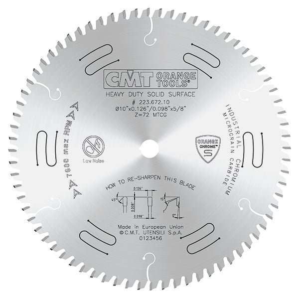 CMT 223.672.10 HEAVY-DUTY SOLID SURFACE & LAMINATE 10”x0.126”x5/8’’  T=72 MTCG