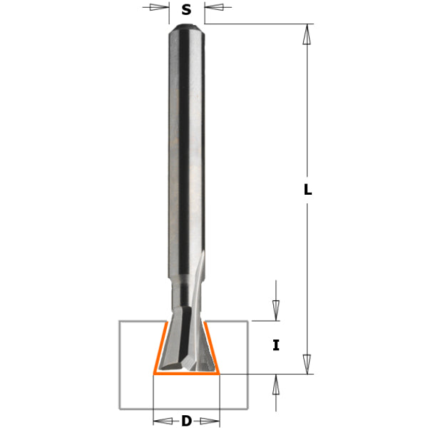 CMT 818.093.11 SOLID CARBIDE DOVETAIL BITS  D=3/8”  A=19°  S=1/4”