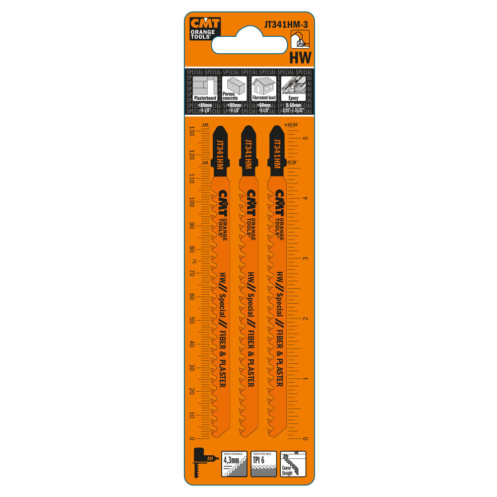 CMT JT341HM-3 JIG SAW BLADES FIBER & PLASTER (CARBIDE TIPPED) (3-PCS.)