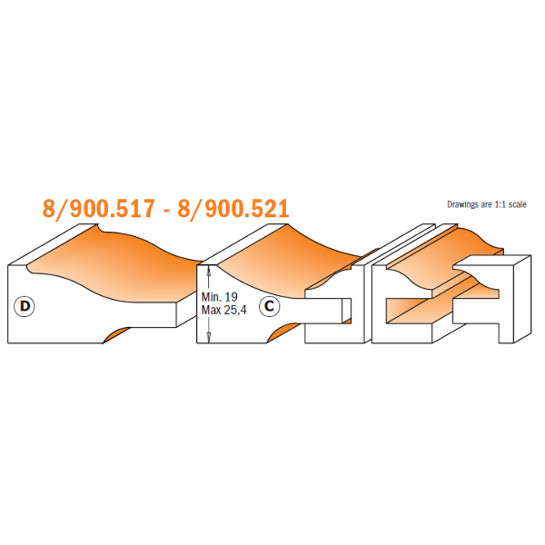 CMT 800.521.11 3-PIECE OGEE RAISED PANEL SET   S=1/2”