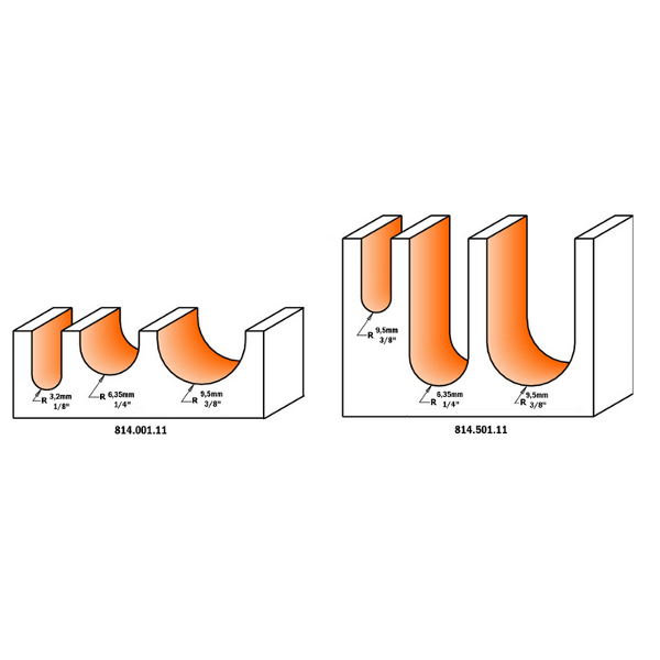 CMT 814.501.11 ROUND NOSE SET R =1/8” - 1/4” - 3/8”   S=1/2” (3-PCS.)