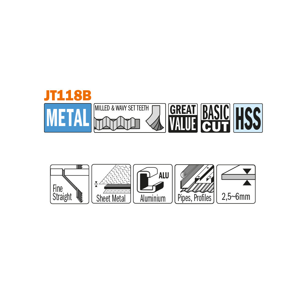 CMT JT118B-5 JIG SAW BLADES METAL/FINE STRAIGHT (HSS) 3”x 12TPI (5-PCS.)