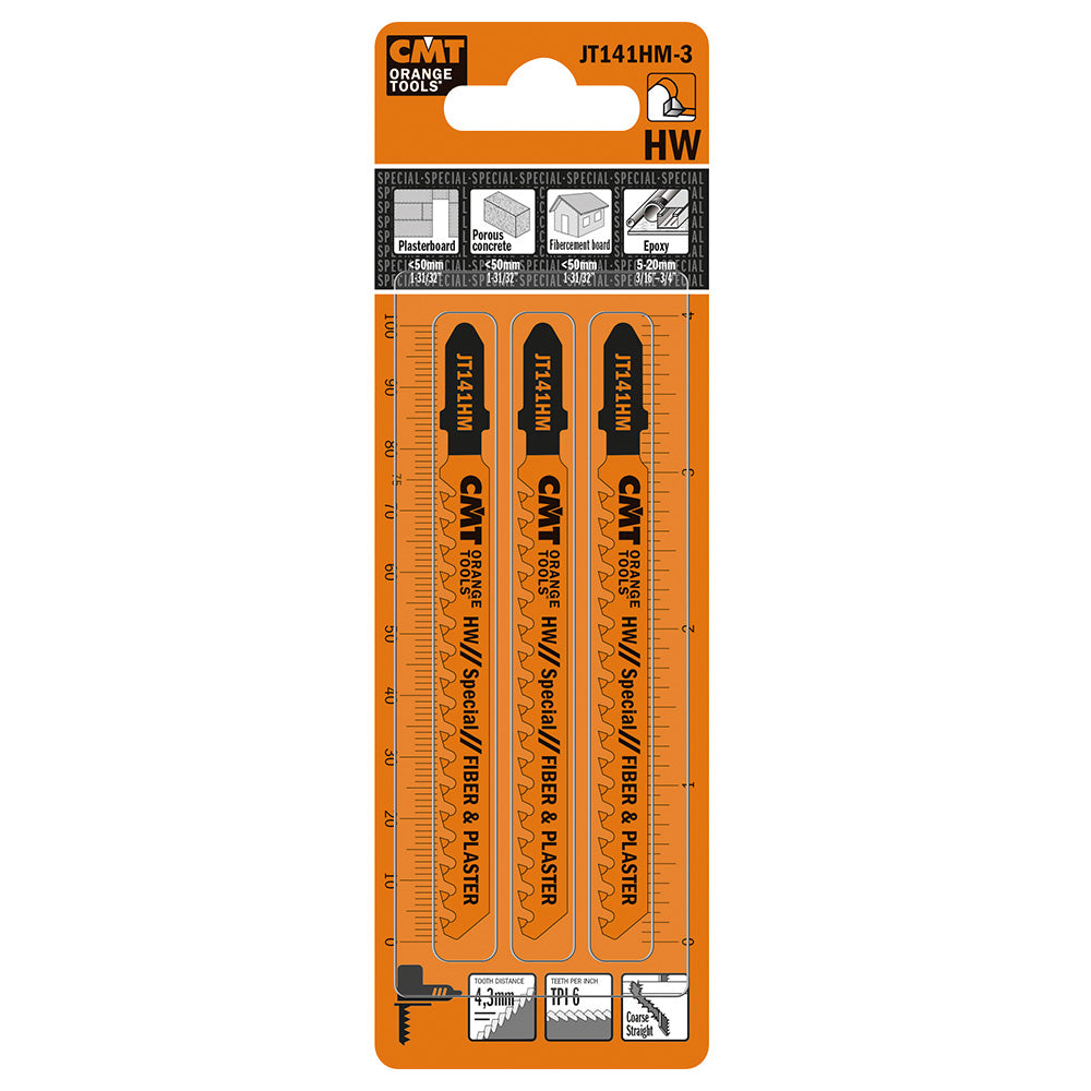 CMT JT141HM-3 JIG SAW BLADES FIBER & PLASTER (CARBIDE TIPPED) 4”x 6TPI (3-PCS.)