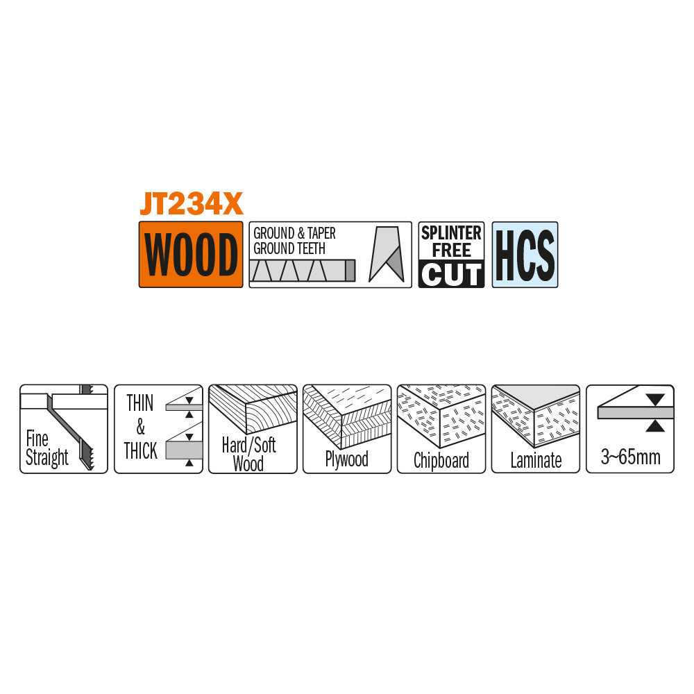 CMT JT234X-5 JIG SAW BLADES WOOD/THIN&THICK (HCS) 4-1/2”x 8-12TPI (5-PCS.)