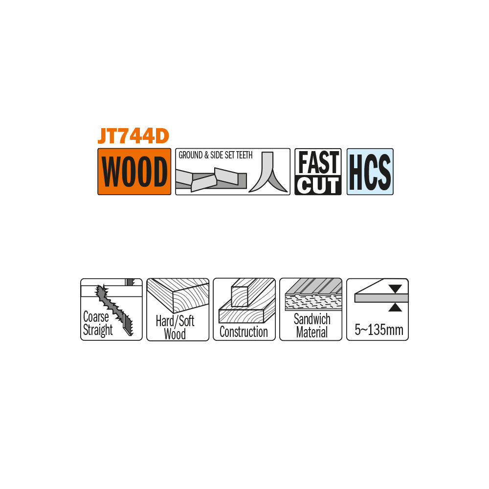 CMT JT744D-3 JIG SAW BLADES WOOD/COARSE STRAIGHT (HCS) 7-3/32”x 6TPI (3-PCS.)