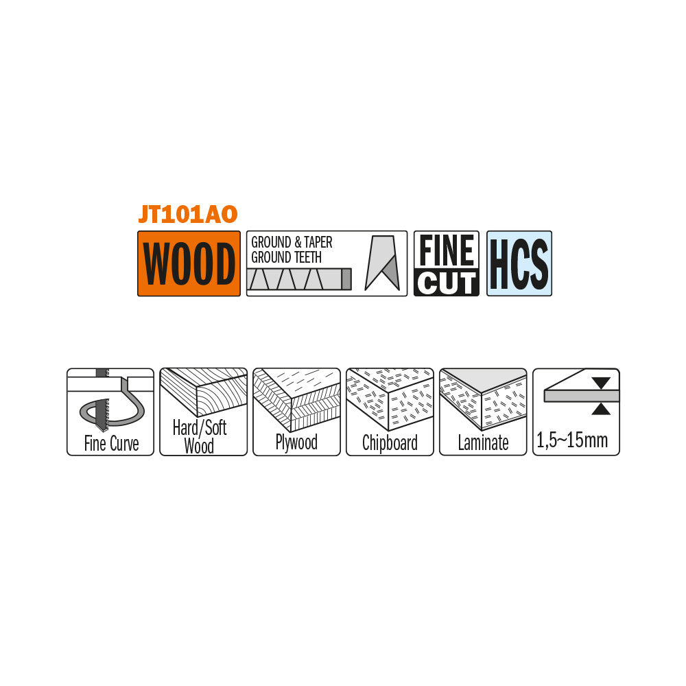 CMT JT101AO-5 JIG SAW BLADES WOOD/FINE CURVE (HCS) 3”x 20TPI (5-PCS.)