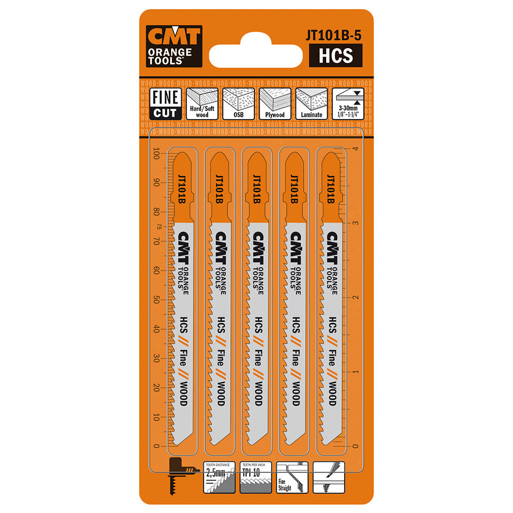 CMT JT101B-5 JIG SAW BLADES WOOD/FINE STRAIGHT (HCS) 4”x 10TPI (5-PCS.)