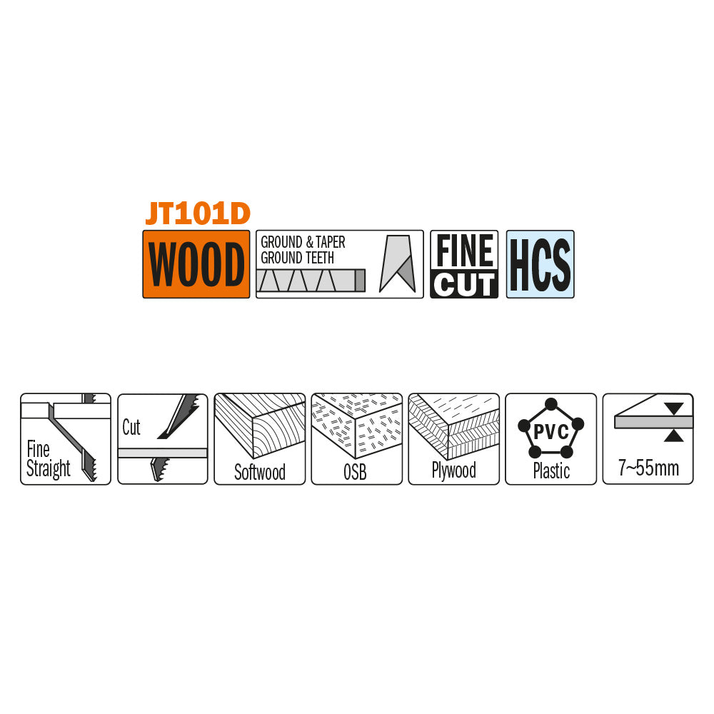 CMT JT101D-5 JIG SAW BLADES WOOD/FINE STRAIGHT (HCS) 4”x 6TPI (5-PCS.)