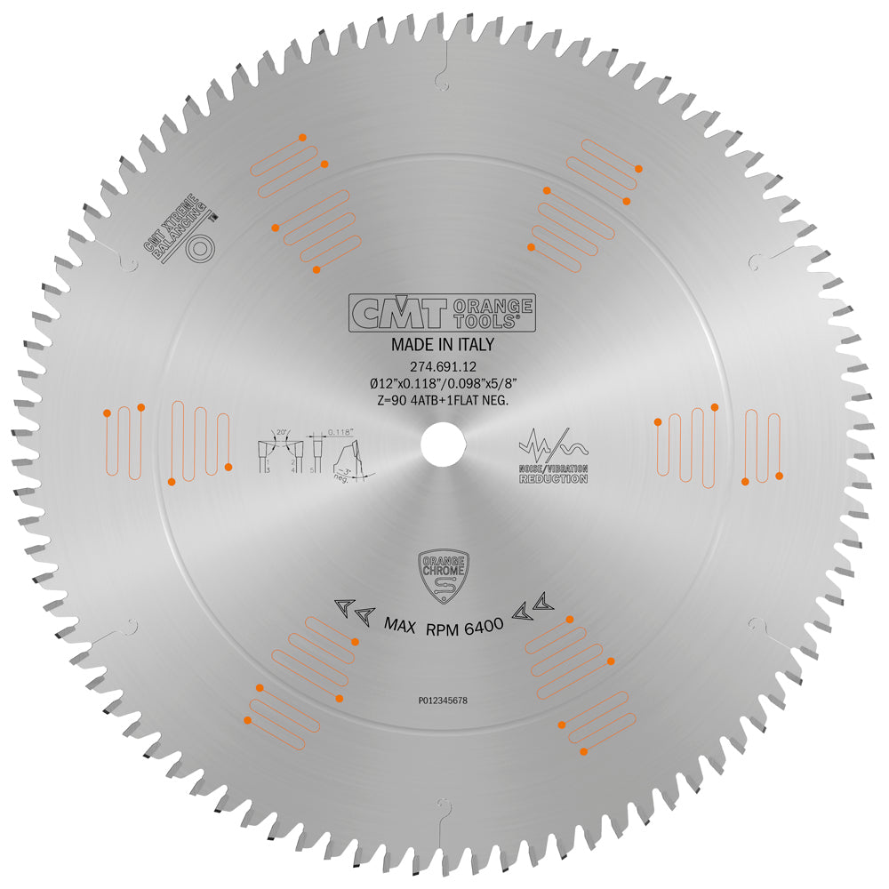 CMT 274.691.12 ULTRA FINISH SLIDING COMPOUND 12”x5/8”  T=90 ATB+FLAT  (-3° NEG)