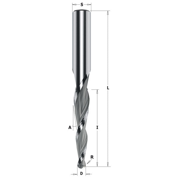 CMT 152.064.162 SOLID CARBIBE CONICAL SPIRAL BIT D=1/16”x1”x3”   S=1/4”  RH