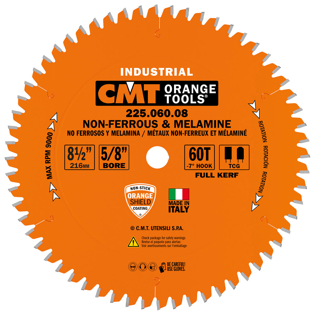 CMT 225.060.08 THICK NON-FERROUS METAL & MELAMINE 8-1/2”x5/8’’  T=60 TCG (-7° NEG)