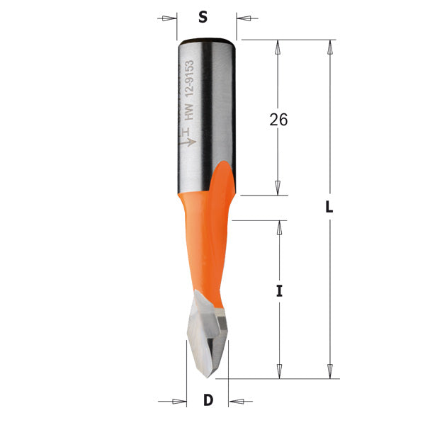 CMT 313.080.42 DOWEL DRILL FOR THROUGH HOLE 5/16”x27x57.5mm  LH
