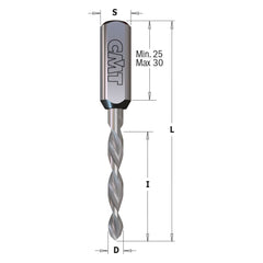 CMT 314.040.21 DOWEL DRILL FOR THROUGH HOLE 5/32”x40x70mm  RH