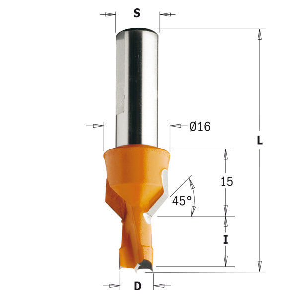 CMT 376.081.11 DOWEL DRILL WITH COUNTERSINK 5/16”x15x57mm  S=10x25mm  RH